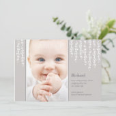 Fantasievolle Wijnranken Geboorteaankondiging Grij Aankondiging (Staand voorkant)