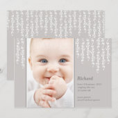 Fantasievolle Wijnranken Geboorteaankondiging Grij Aankondiging (Voorkant / Achterkant)