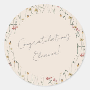 Fantasievolle Wilde Bloem Florale Boho Felicitatie Ronde Sticker
