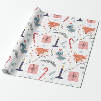 Fantasievolle Winter Vos & Vogel Vakantiepatroon Cadeaupapier