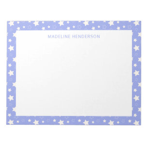Fantasievolle Witte Sterren Lichtblauw Monogram Notitieblok