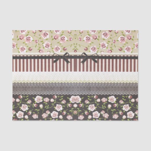 Fantasiroze rozen florale  franse kant tissuepapier (Voorkant)