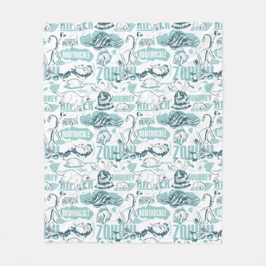 Fantastic Beasts Blue Pattern Fleece Deken (Voorkant)