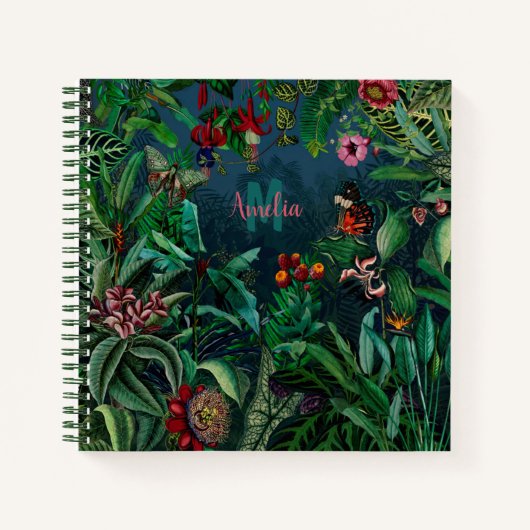 Fantastic Fabulous Midnight Rainforest Monogram Notitieboek (Voorkant)