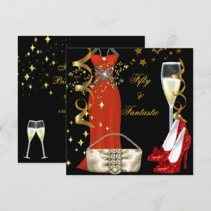 Fantastic Red Dress Black Gold Birthday Party Kaart