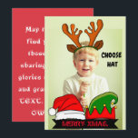 Fantastique Noël personnalisé. Invitation casquett<br><div class="desc">Aide de conception : https://www.zazzle.com/live/categories/design help Image, bannière noire, texte, et, Père Noël-Elf casquette, Reindeer diadem. Choisissez celui que vous aimez, supprimez le reste.. Téléchargez facilement votre propre image, modifiez les filtres photo et casquette texte (message, police, taille, couleur) et couleur arrière - plan correspondant à la couleur de votre...</div>