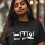 Fantastique T-shirt stimulant IA | Black White Rob<br><div class="desc">Pour l'ingénieur rapide qui vit la vie du code - ce drôle de t-shirt à thème IA présente des graphismes blancs audacieux de "Sleep, Eat, Prompt" dans un style d'icône rétro. Qu'il s'agisse d'entraînement de modèles ou simplement de vibing en mode dev, ce tee noir est parfait pour les codeurs,...</div>