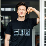 Fantastique T-shirt stimulant IA | Black White Rob<br><div class="desc">Pour l'ingénieur rapide qui vit la vie du code - ce drôle de t-shirt à thème IA présente des graphismes blancs audacieux de "Sleep, Eat, Prompt" dans un style d'icône rétro. Qu'il s'agisse d'entraînement de modèles ou simplement de vibing en mode dev, ce tee noir est parfait pour les codeurs,...</div>