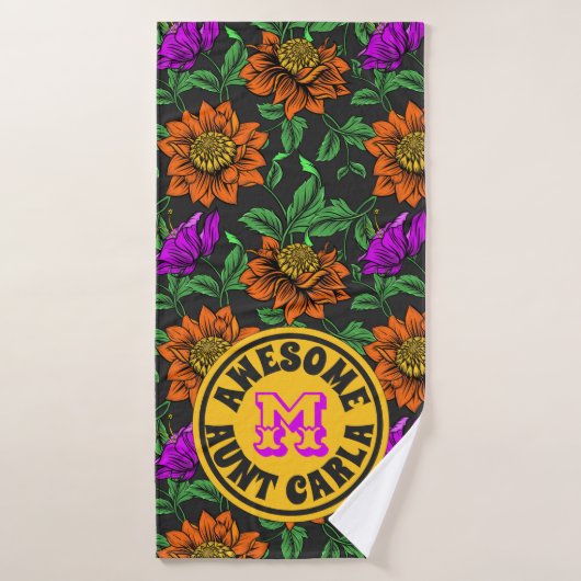 Fantastique Tante Votre Nom Floral Monogramme Bota (Serviette de bain)