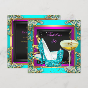 Fantastisch 30 Pink Teal Glitter Goud Verjaardagsf Kaart