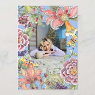 Fantastisch 50 tropische Floral Blue 50th Birthday Kaart