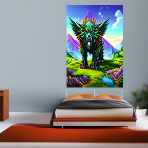 Fantastisch beest in fantasiebos   AI Art Poster