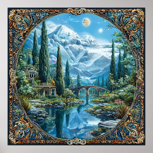 Fantastisch berglandschap Dromerige mystieke natuu Poster (Voorkant)