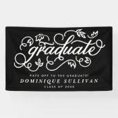 Fantastisch Floral Script zwart-wit Afstuderen Spandoek (Horizontaal)