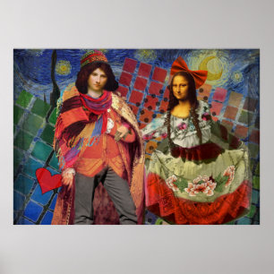 Fantastisch Grappig Mona Lisa Koppel Whimsisch Poster