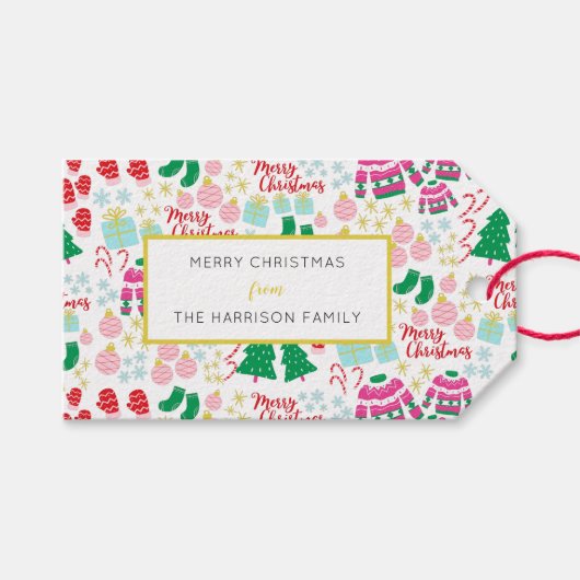 Fantastisch kerstpatroon cadeaulabel (Voorkant (Horizontaal))