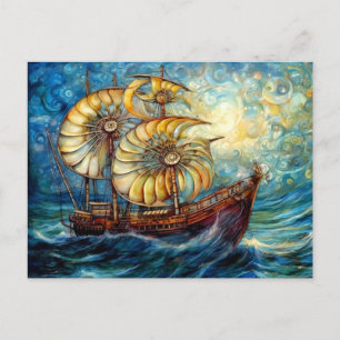 Fantastisch Nautilus-schip in een kolkende oceaan Briefkaart