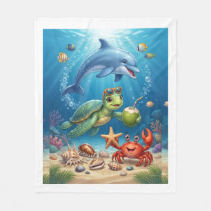 Fantastisch oceaan scène met dolfijn en schildpad fleece deken