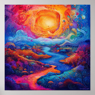 Fantastisch psychedelisch landschap poster