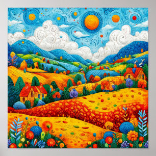 Fantastisch psychedelisch landschap poster