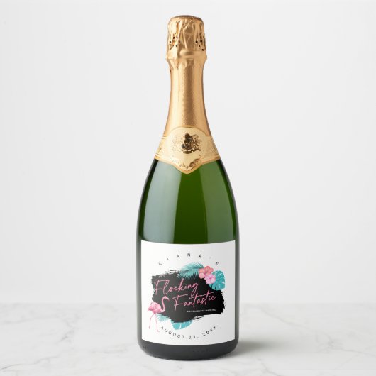 Fantastisch V2 ID930 Flamingo Bachelorette Sparkling Wijnetiket (Voorkant)