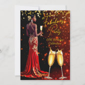 Fantastisch verjaardagsfeest rode glitter champagn kaart (Voorkant)