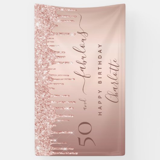 Fantastisch verjaardagsfeest roos goud glitter roz spandoek (Verticaal)