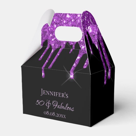 Fantastisch verjaardagsmonogram zwarte paarse glit bedankdoosjes (Achterkant)
