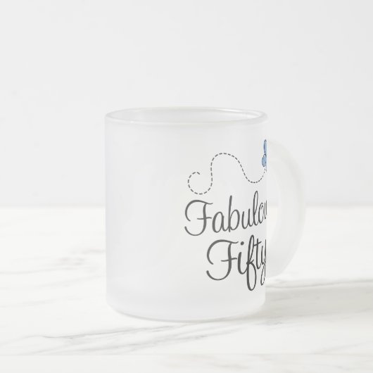 Fantastisch vijftig blauwe vlinderdag cadeau matglas koffiemok (Voorkant rechts)