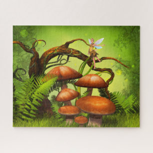 Fantastisch wereldbos, grote paddenstoelen en vrij legpuzzel