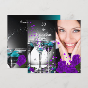Fantastische 30 Verjaardag Teal Paarse Rozen Foto  Kaart