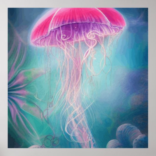 Fantastische Abstracte roze kwal in de oceaan Poster (Voorkant)