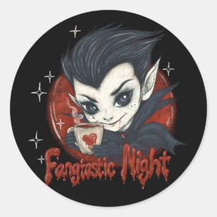 Fantastische avond. Schattigee vampier met een kop Ronde Sticker