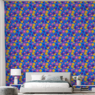 Fantastische bloemen op blauw behang
