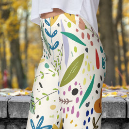 Fantastische Bloemen op Bloemen Witte Print Leggings