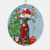 Fantastische danshond met kerstcadeaus keramisch ornament (Links)