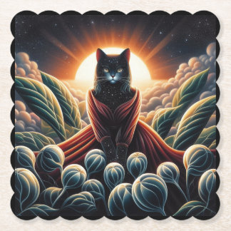 Fantastische digitale kunst: Night Sky Cat Omsinge Kartonnen Onderzetters