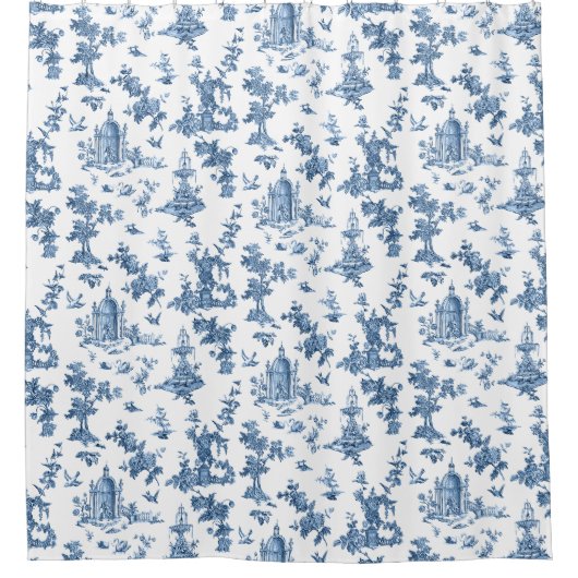  Fantastische fonteinen en bomen in toile-Blue Douchegordijn (Voorkant)