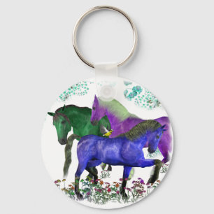 Fantastische gekleurde paarden in de bloementeelt sleutelhanger