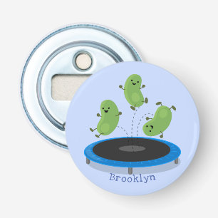 Fantastische groene bonen op trampoline-cartoon button flesopener
