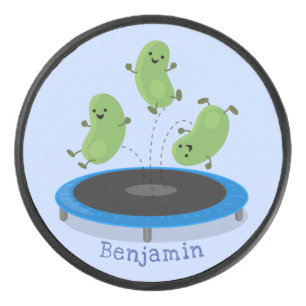 Fantastische groene bonen op trampoline-cartoon hockey puck