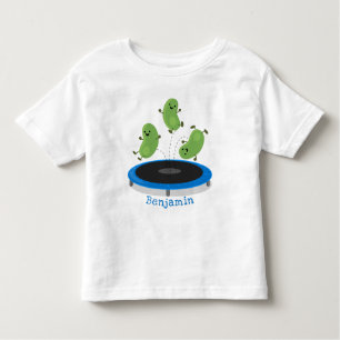 Fantastische groene bonen op trampoline-cartoon kinder shirts