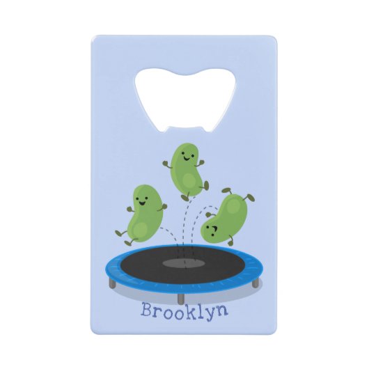 Fantastische groene bonen op trampoline-cartoon kredietkaart flessenopener (Voorkant)