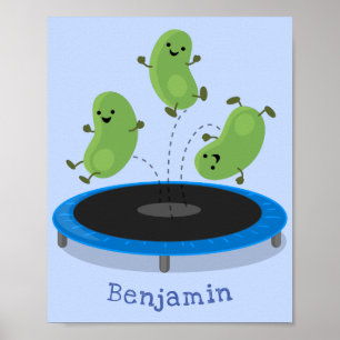 Fantastische groene bonen op trampoline-cartoon poster