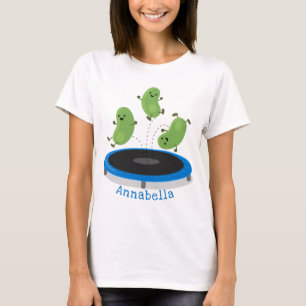 Fantastische groene bonen op trampoline-cartoon t-shirt