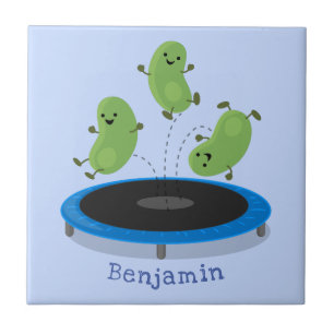 Fantastische groene bonen op trampoline-cartoon tegeltje