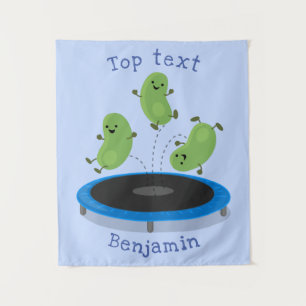 Fantastische groene bonen op trampoline-cartoon wandkleed