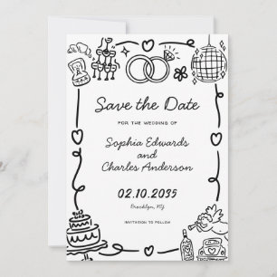 Fantastische handgetekende illustratie foto bruilo save the date