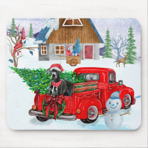 Fantastische hond in kerstcadeauwagen sneeuw muismat