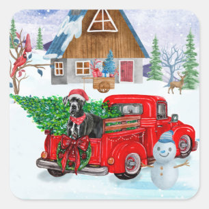 Fantastische hond in kerstcadeauwagen sneeuw vierkante sticker